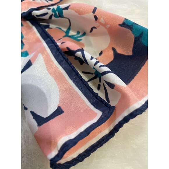 Floral Print Lightweight Scarf With Pink & Blue Tropical Design 11x51 Inches Sof - Picture 2 of 6